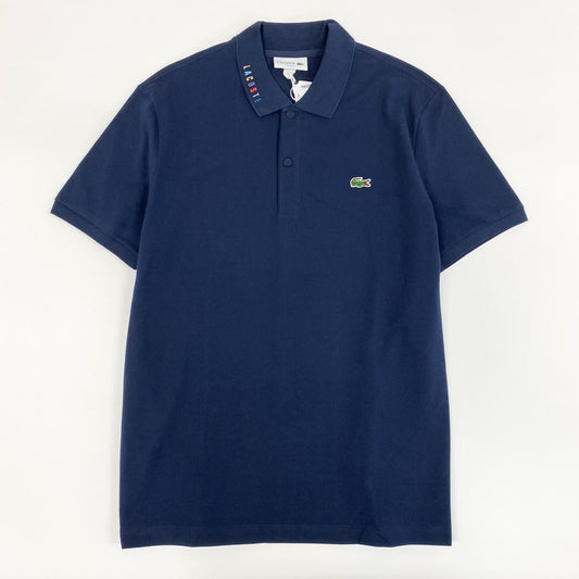 13f7 《新品タグ付き》 LACOSTE ラコステ 半袖ポロシャツ トップス 鹿の子 ワンポイントロゴ刺繍 PH8525L サイズ5 ネイビー メンズ 紳士服