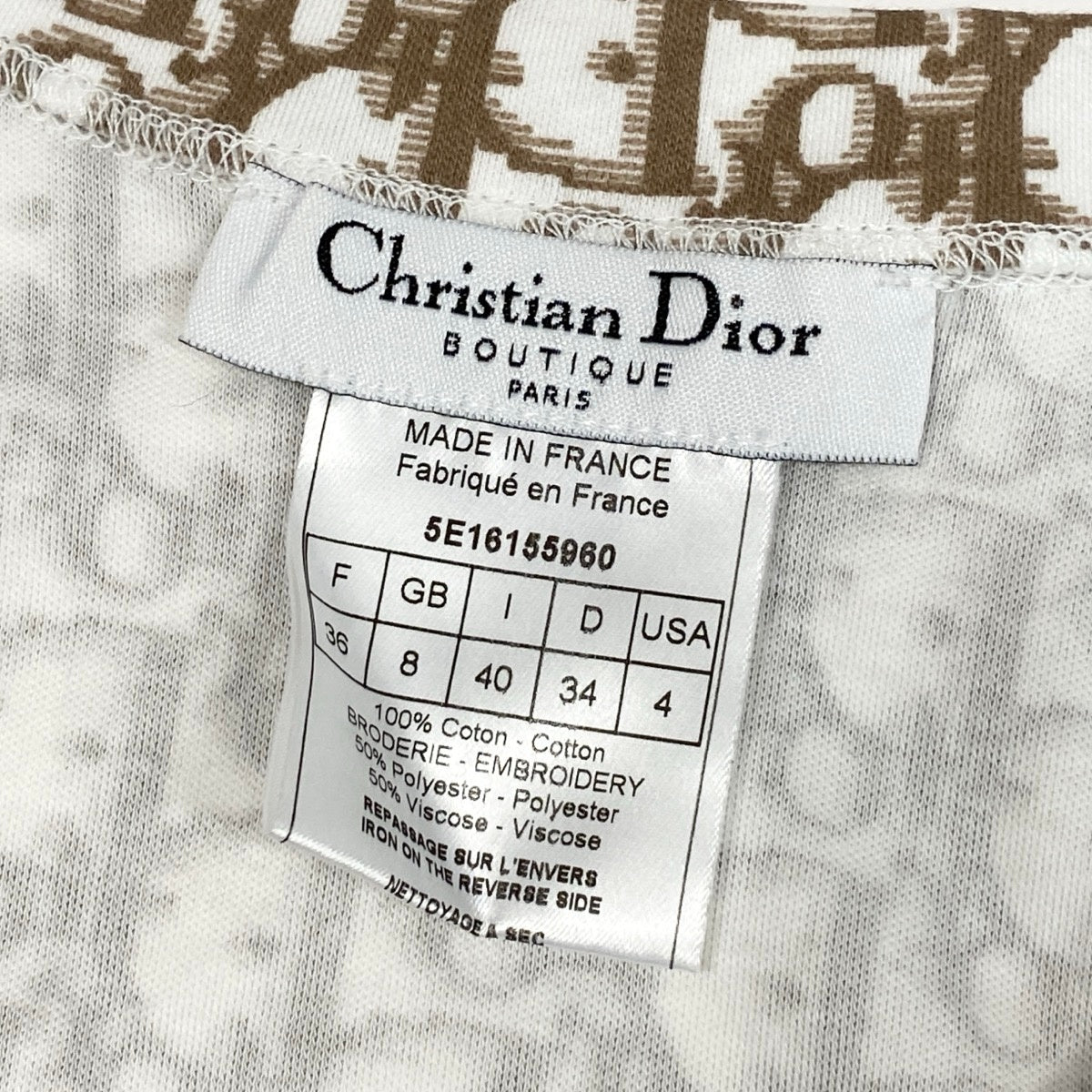 g11 Christian Dior ノースリーブカットソー タンクトップ トロッター 花刺繍 フランス製 5E1655960 40サイズ ホワイト ブラウン コットン100％ レディース 女性用u02t