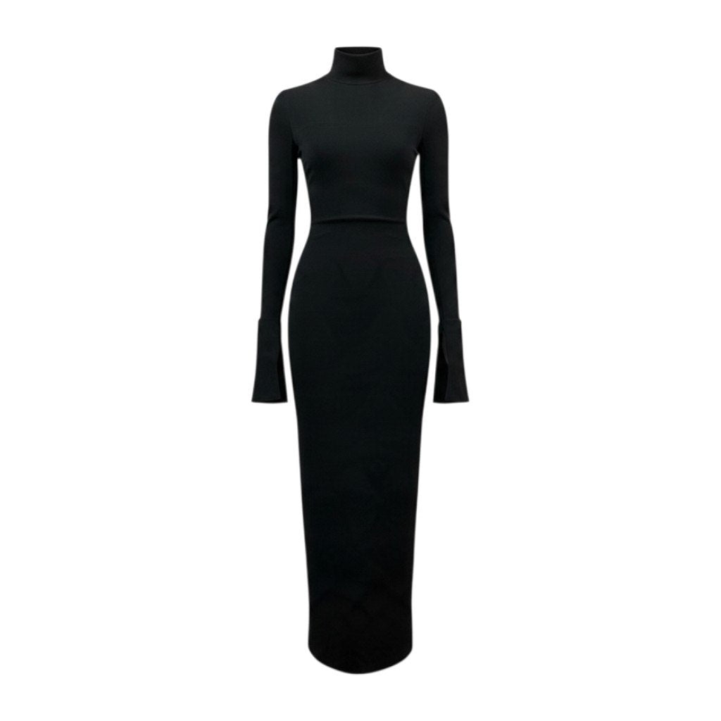 Ej22 BALENCIAGA バレンシアガ 2024AW バックレース ミディドレス ワンピース Back Lace-Up Design Tie Closure Dress 831227 Size 38 ブラック サイドジップ Side Zippert18r