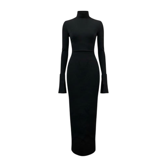 Ej22 BALENCIAGA バレンシアガ 2024AW バックレース ミディドレス ワンピース Back Lace-Up Design Tie Closure Dress 831227 Size 38 ブラック サイドジップ Side Zippert18r