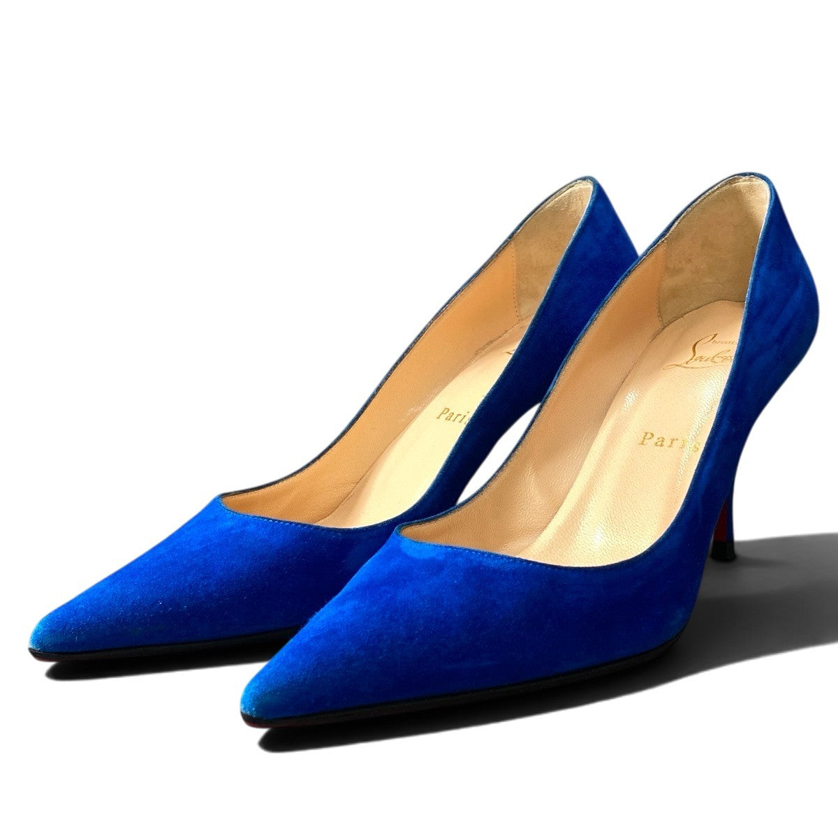 g31 Christian Louboutin ポインテッドトゥ スウェードパンプス シューズ 37サイズ ブルー スウェード レディース 女性用k02i