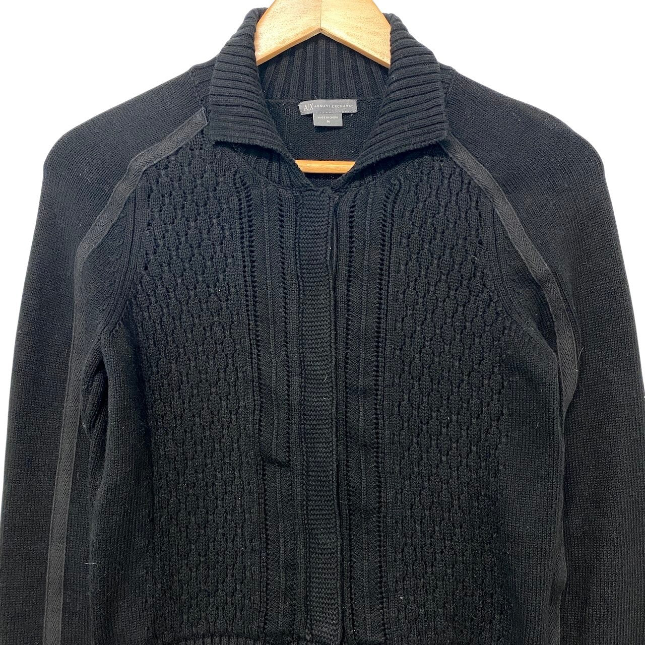 45h16 ARMANI EXCHANGE アルマーニエクスチェンジ ロングスリーブ ニットジャケット リブネック  サイズM ブラック レディース 女性用o07t