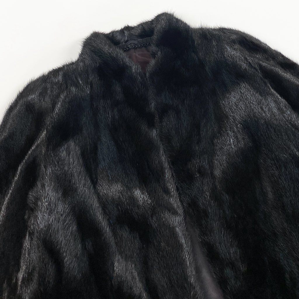 72L15 SAGA MINK サガミンク 金サガ ダークミンク ロングコート サイズF ブラック 最高級本毛皮 MINK FUR ポケット有t18r