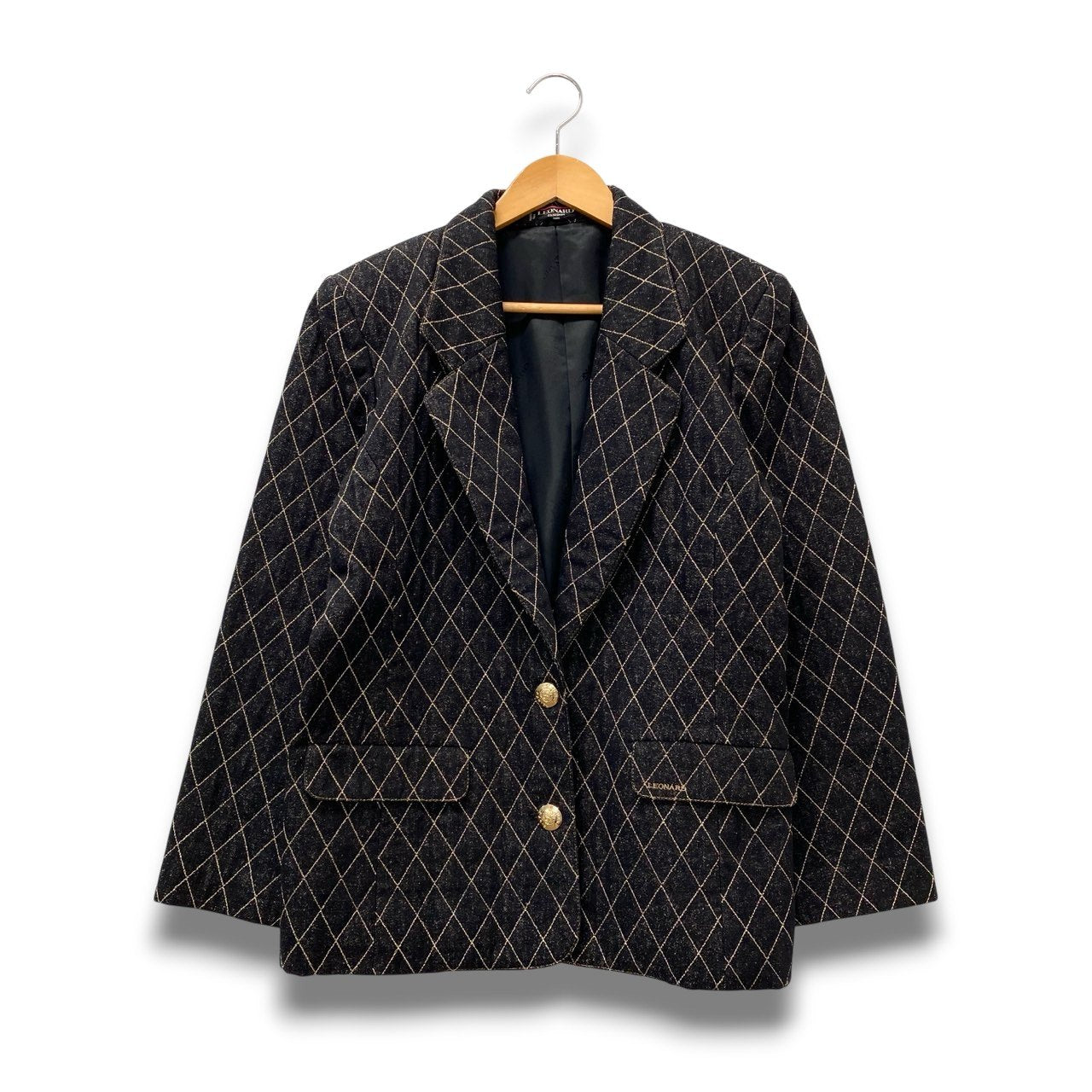 5c2 LEONARD FASHION レオナール テーラードジャケット 中綿ジャケット キルティング ゴールド刺繍 金ボタン レディース 女性服 13AR ブラックu02t