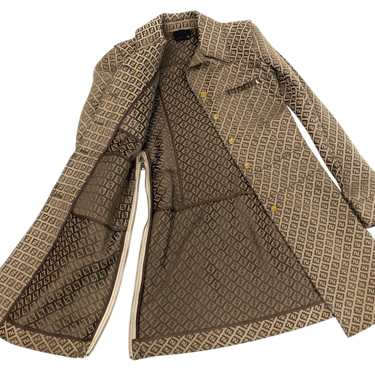 h17 【美品】FENDI フェンディ ジャケットコート ズッキーノ 42サイズ ブラウン  レディース 女性用k02i
