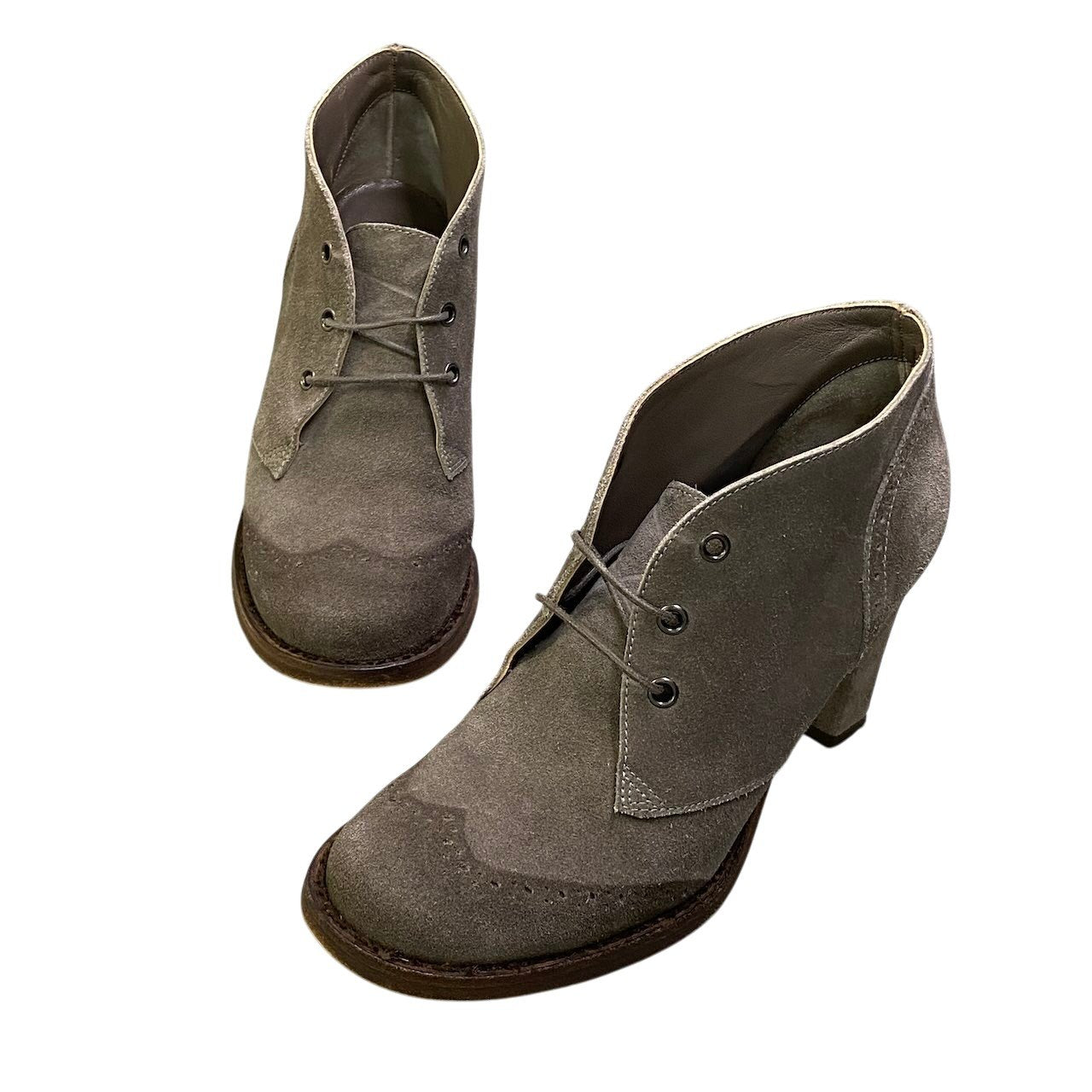 3e16 BRUNELLO CUCINELLI ブルネロクチネリ スエードレザー アンクルブーツ サイズ37 グレージュ シューズ 靴 ウイングチップ イタリア製t18r