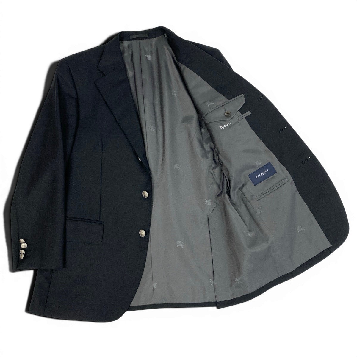 30f6 BURBERRY  LONDON バーバリーロンドン テーラードジャケット シングル 3B 刻印ボタン サイズAB5 ブラック メンズ 紳士服u02t
