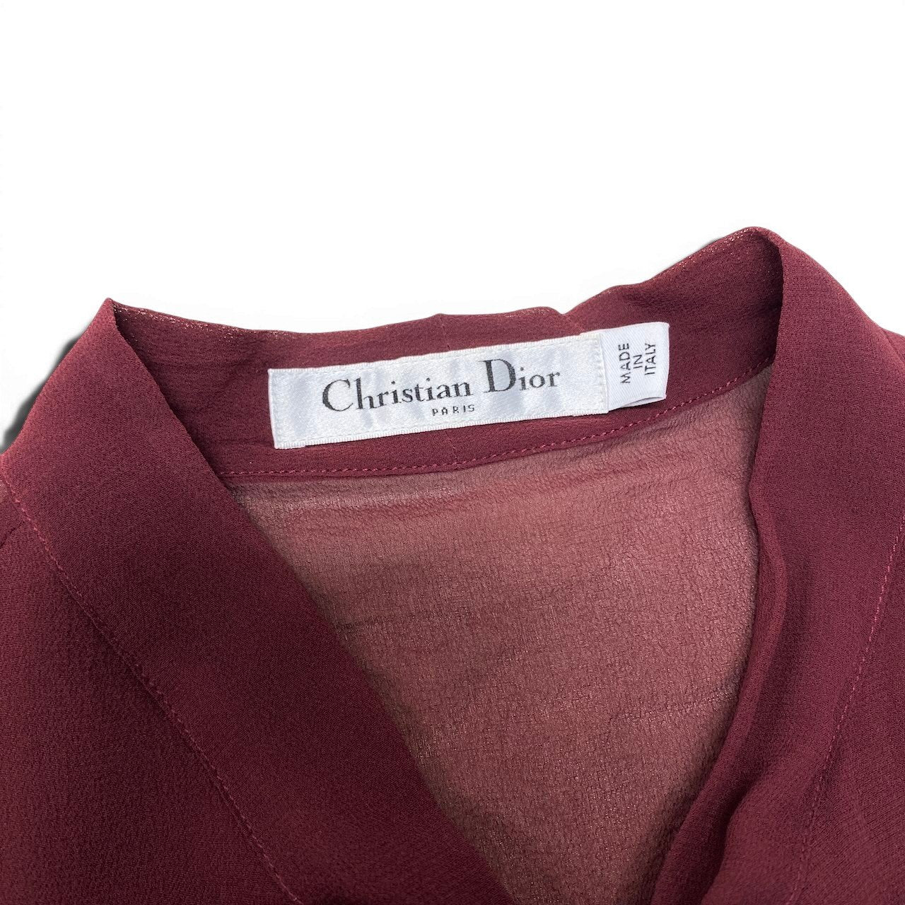 Ef26 Christian Dior クリスチャンディオール ノースリーブシアートップス ボウタイリボンシャツ シルクシャツ CDロゴ レディース 女性用 F38 7A21527L1658 ボルドー シルク100％u02t