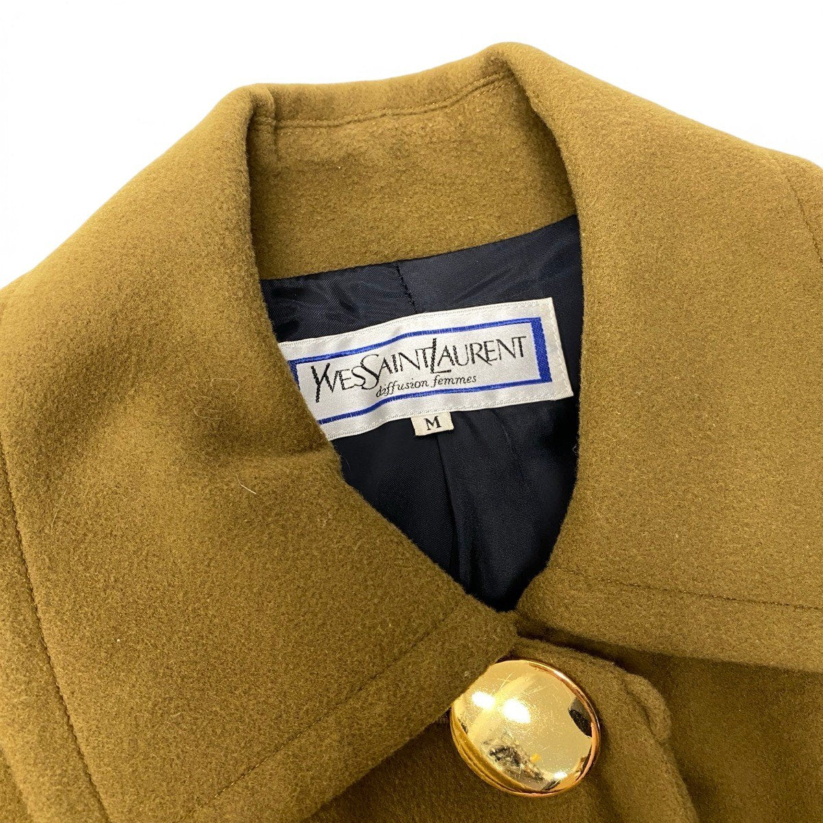 51i2 YVES SAINT LAURENT イヴサンローラン ステンカラーコート ロングコート 金ボタン サイズM グリーン系 ウール100％ レディースo07t