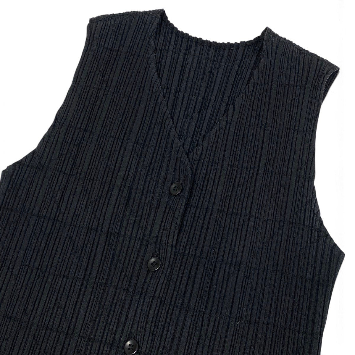Ai3 PLEATS PLEASE プリーツプリーズ ノースリーブカーディガン プリーツベスト サイズ3 ブラック レディースo07t