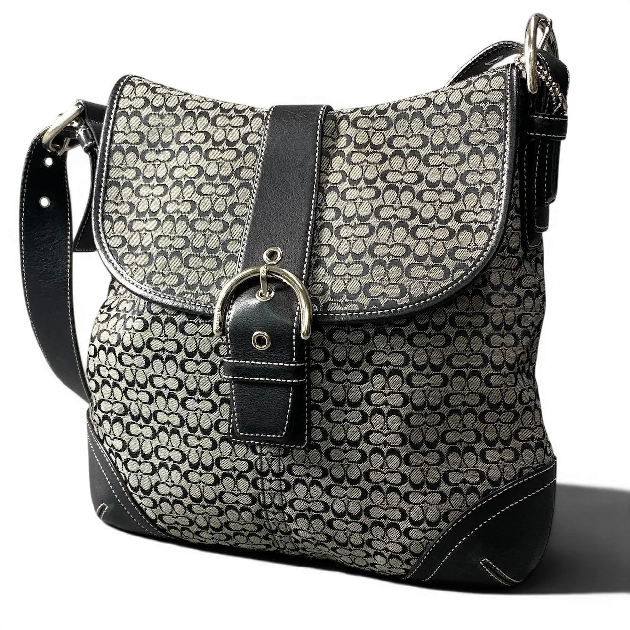 g18 【美品】 COACH コーチ シグネチャー ショルダーバッグ グレー ブラック キャンバス レザー レディースt18r