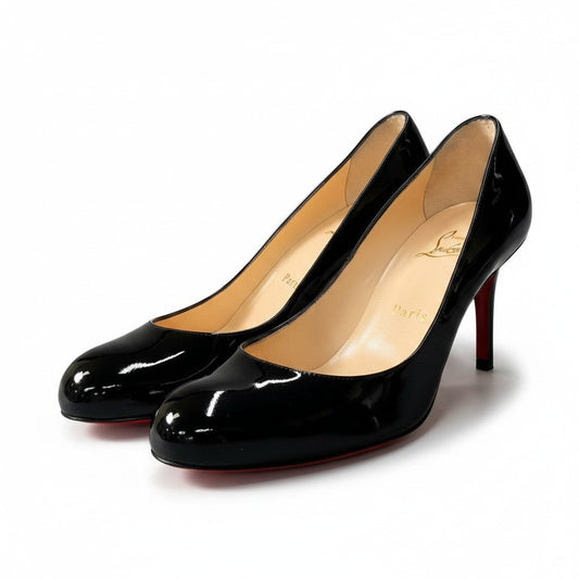 《極美品》 Christian Louboutin クリスチャンルブタン エナメルパンプス SIMPLE PUMP 70 PATENT CALF 38.5 ブラック パテントレザー 保存袋 箱 トップリフト付t18r