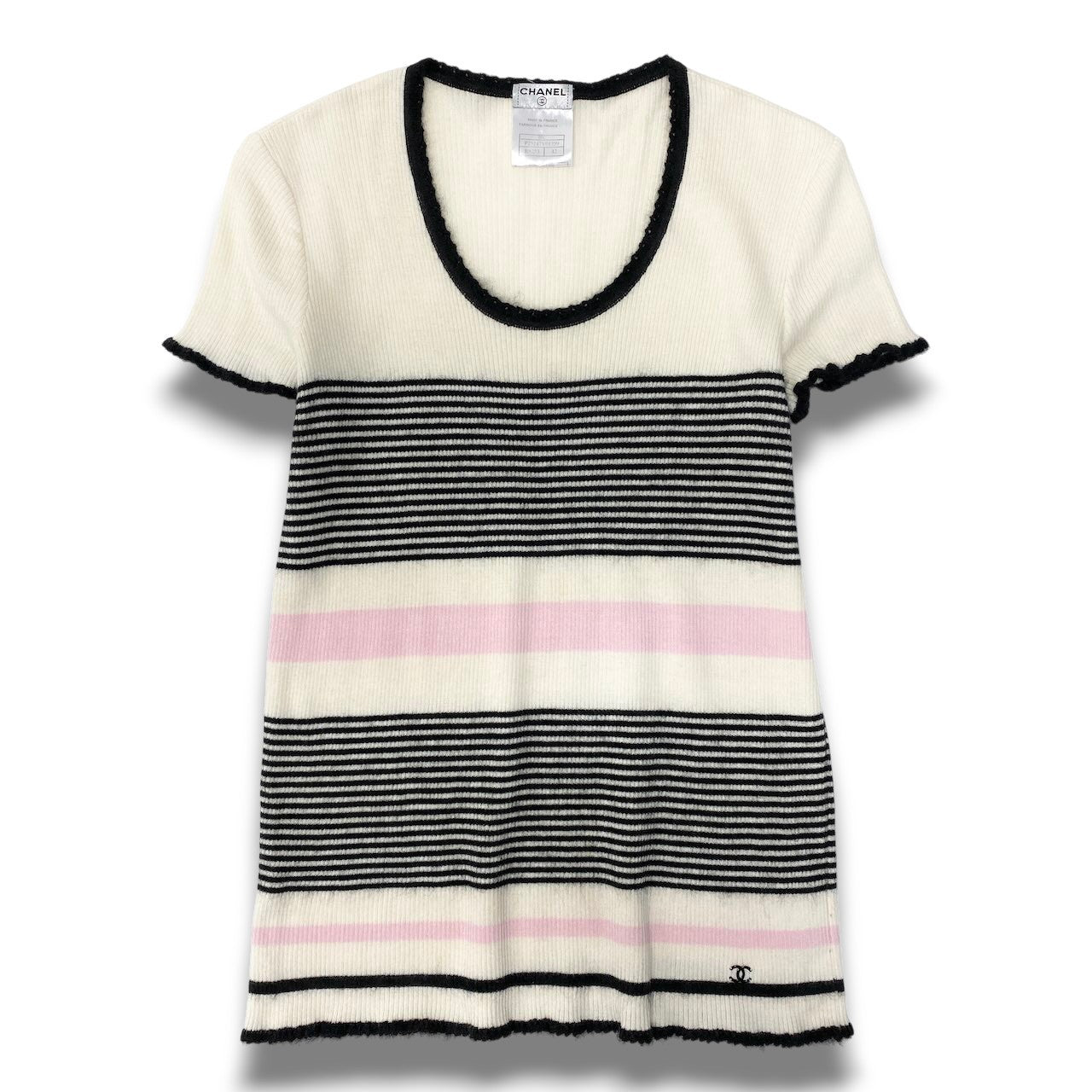 46c24 CHANEL シャネル 半袖ニットセーター 05C カシミヤ混 ボーダー ココマーク P25247V01759 42サイズ マルチカラー レディース 女性用o07t