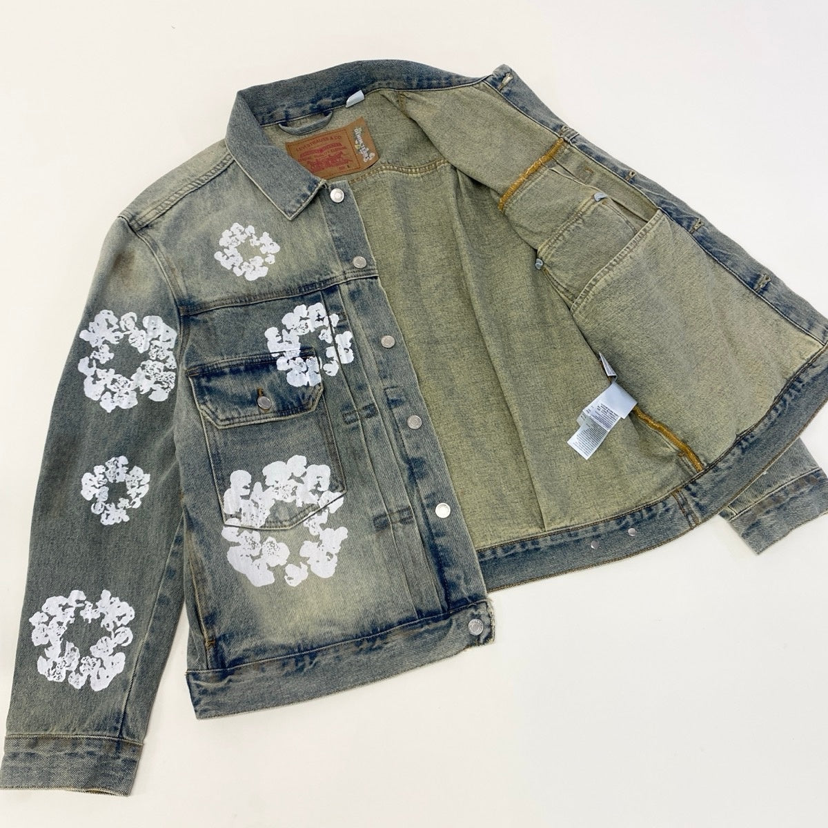 87g11 Levi’s リーバイス DENIM TEARS コラボ 2ndタイプ コットンリースデニムジャケット サイズL ライトブルー コットン100％ メンズo07t