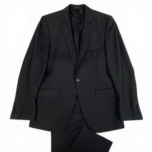 42b27 DOLCE＆GABBANA ドルチェ＆ガッバーナ シングルスーツ セットアップ ビジネス 46 ブラック ストライプ ウール メンズu02t