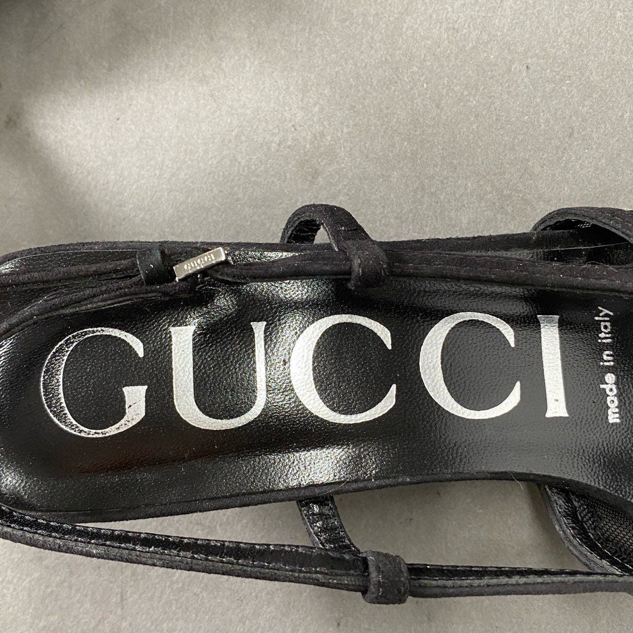 1f20 GUCCI グッチ GGラインストーン メッシュ ミュールパンプス 36 ブラック サンダル イタリア製 ビジュー