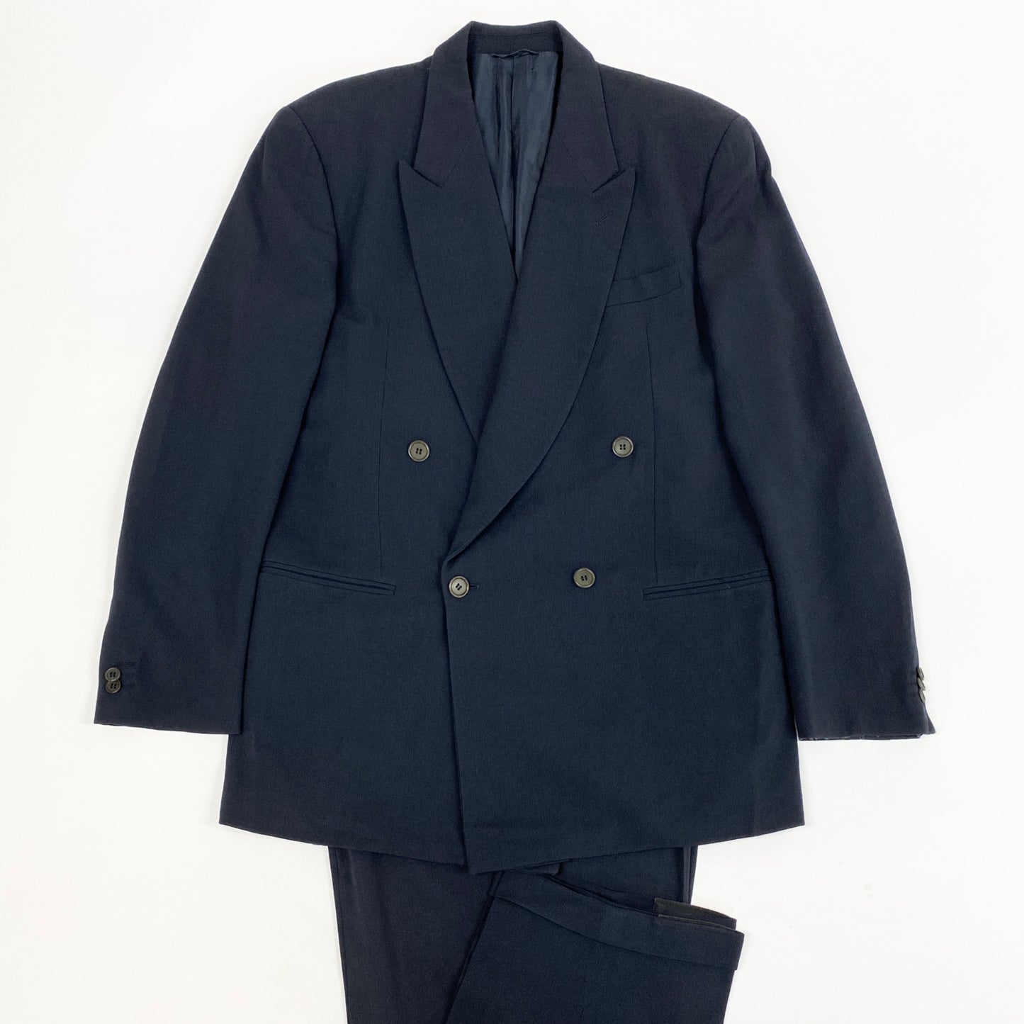 52l20 GIORGIO ARMANI ジョルジオ アルマーニ イタリア製 ダブルプレスト セットアップ スーツ ジャケット パンツ 48 ネイビー ウール メンズo07t