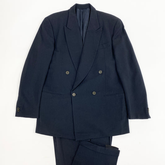 52l20 GIORGIO ARMANI ジョルジオ アルマーニ イタリア製 ダブルプレスト セットアップ スーツ ジャケット パンツ 48 ネイビー ウール メンズo07t