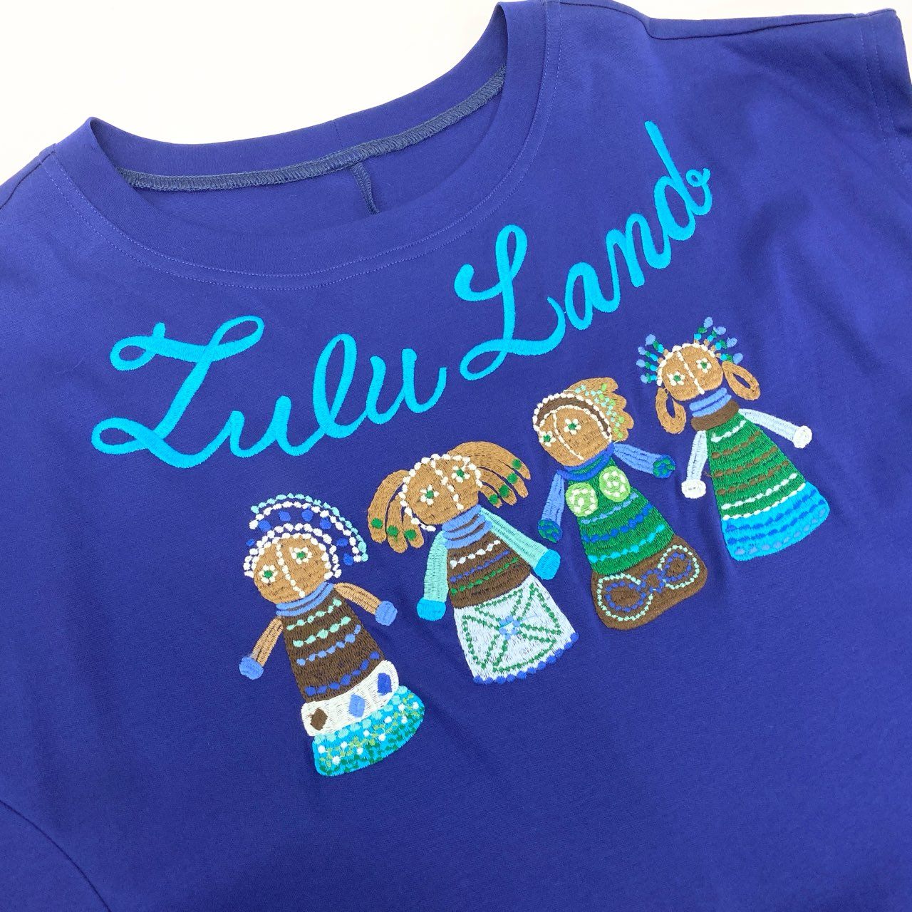 44k28 TOKUKO 1er VOL トクコプルミエヴォル 半袖ワンピース バルーンワンピース 身幅ゆったり○ フロント刺繍 ストレッチ レディース 9 ブルーu02t