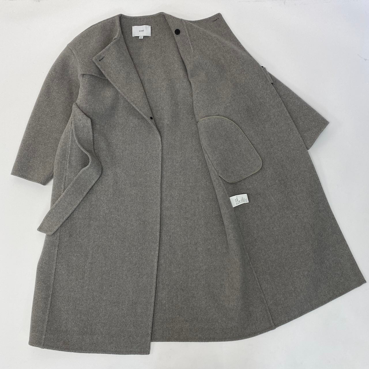 81c26 HYKE ハイク ダブルフェイストレンチコート ウールコート ロングコート アウター 222-17399-029 1サイズ グレー ウール100％ レディース 女性用u02t