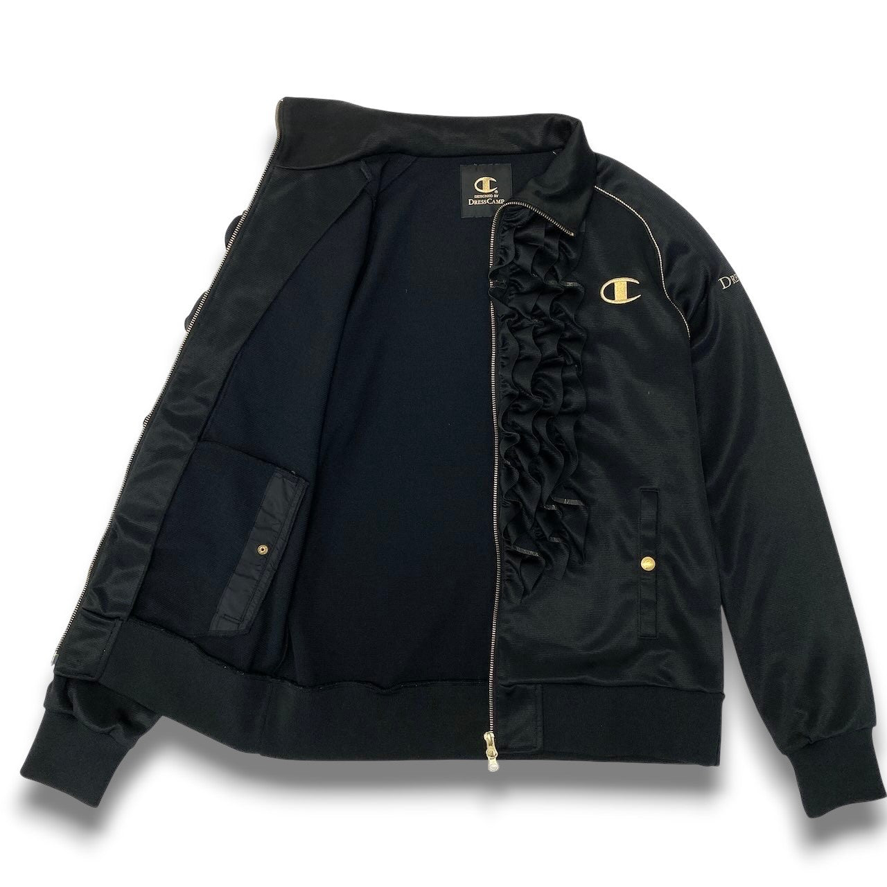 57c10 Champion チャンピオン × DRESS CAMP ドレスキャンプ フロントフリル トラックジャケット サイズ50 L ブラック ジャージ ブルゾンt18r