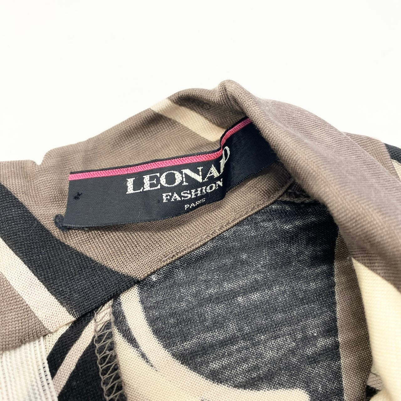 65e7 LEONARD FASHION レオナール ボウタイワンピース ロングワンピース 総柄プリント 大きいサイズ LL マルチカラー ウール シルク レディース 女性服o07t