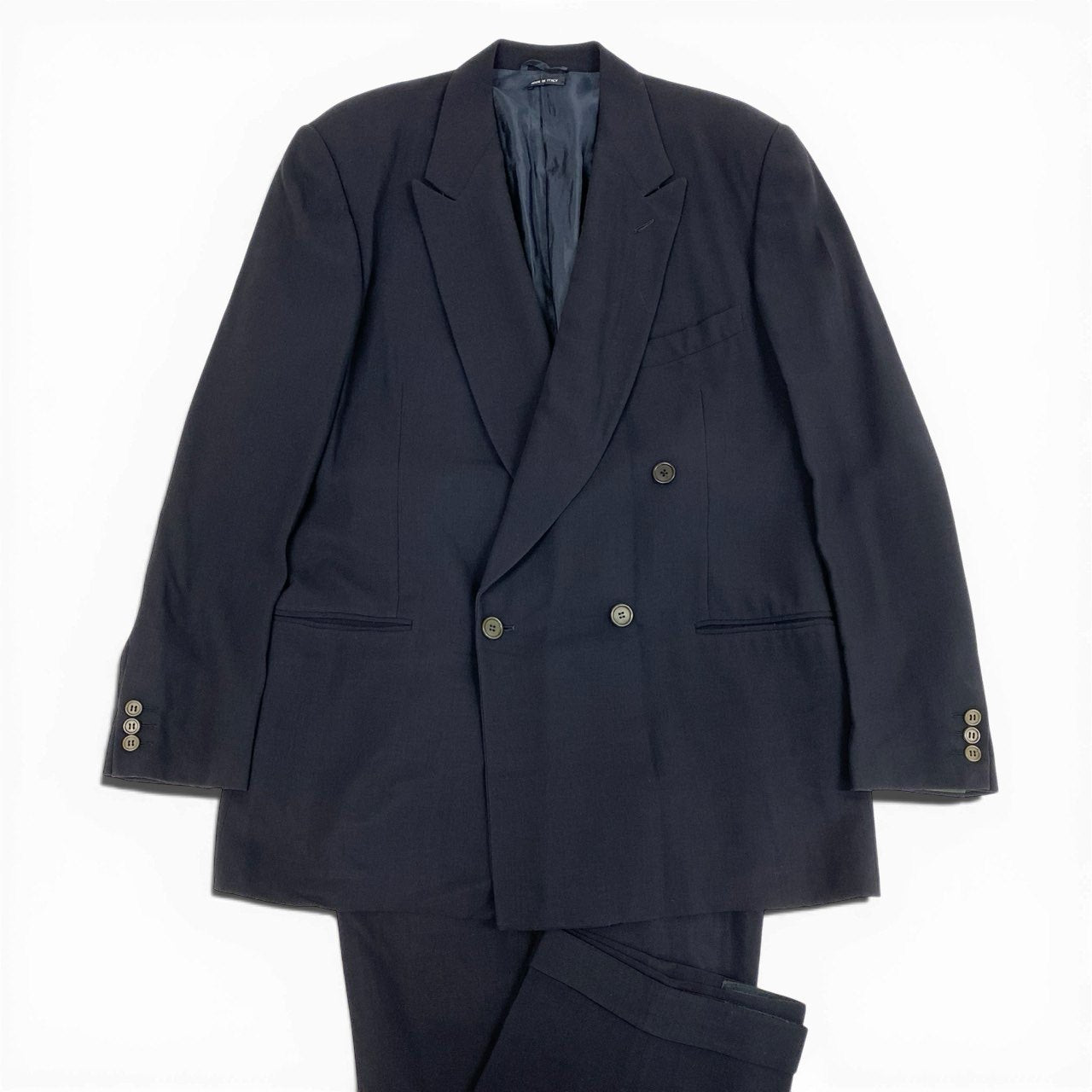 36a7 GIORGIO ARMANI ジョルジオ アルマーニ イタリア製 ダブルプレスト セットアップ スーツ VINTAGE 大きいサイズ 52 XLサイズ ダークネイビー ウール メンズo07t