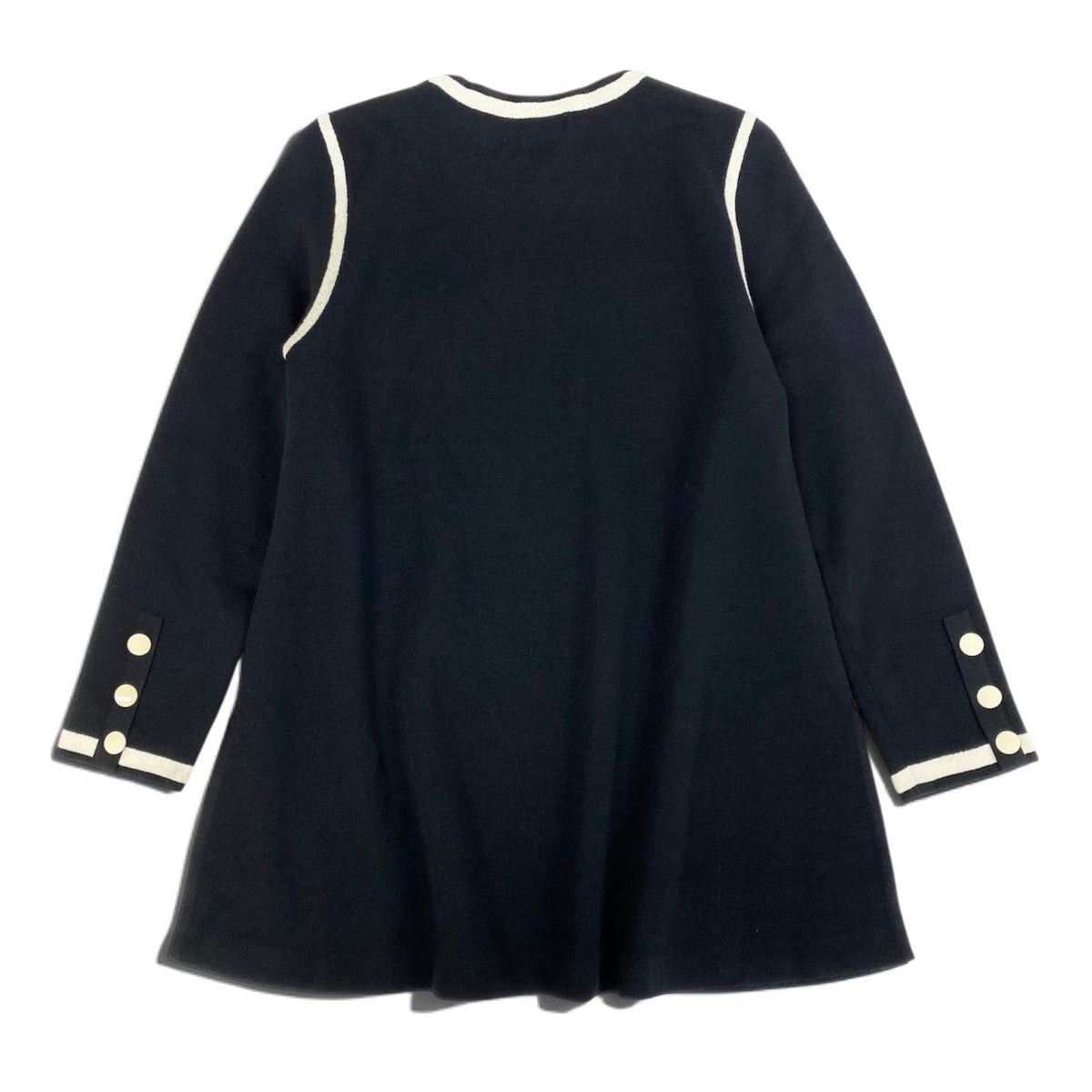 i21 YVESSAINT LAURENT クルーネックニットセーター ロゴ刺繍 チュニック丈 スリット Mサイズ ブラック ホワイト レディース 女性用u02t