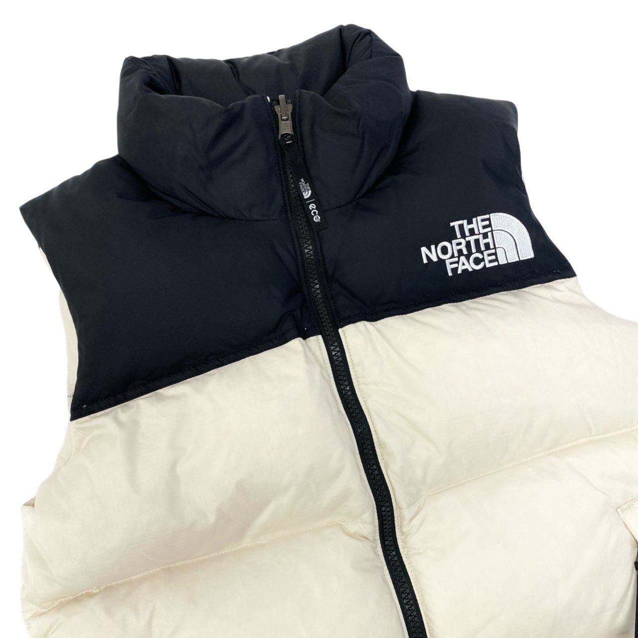 60c6 THE NORTH FACE ザ ノースフェイス 韓国ノース 1996 ECO NUPTSR VEST ヌプシ ダウンベスト サイズS/85  ブラック クリーム レディース 女性用 アウターk02i