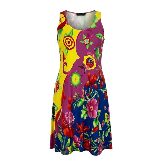 g13 【美品】Versace istante ノースリーブドレスワンピース 花柄 ストレッチ イタリア製 マルチカラー レディース 女性用k02i
