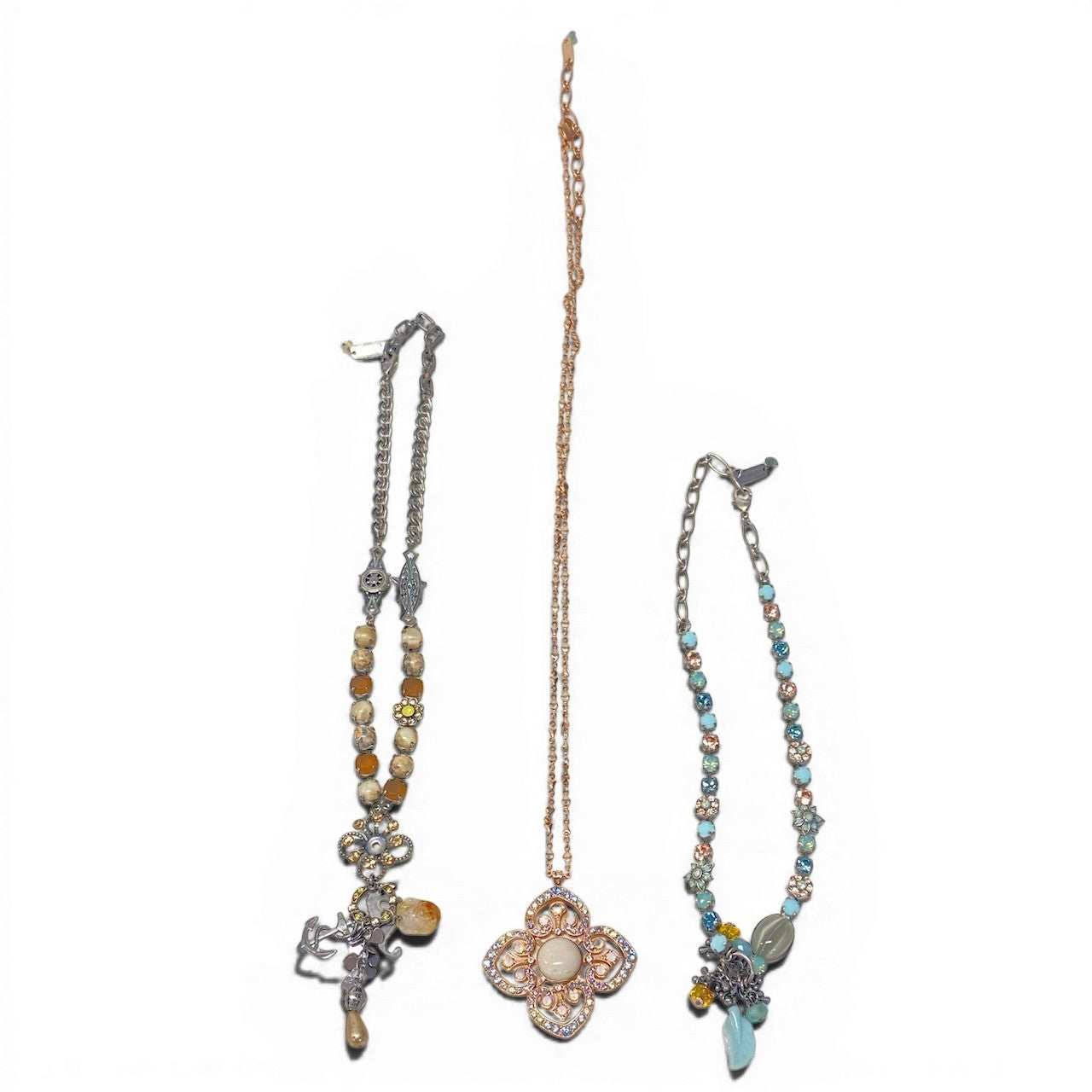 g16⑥ 《 3点セット》 Mariana マリアナ 天然石 × クリスタル ビジューネックレス アクセサリー ジュエリー アンティークt18r