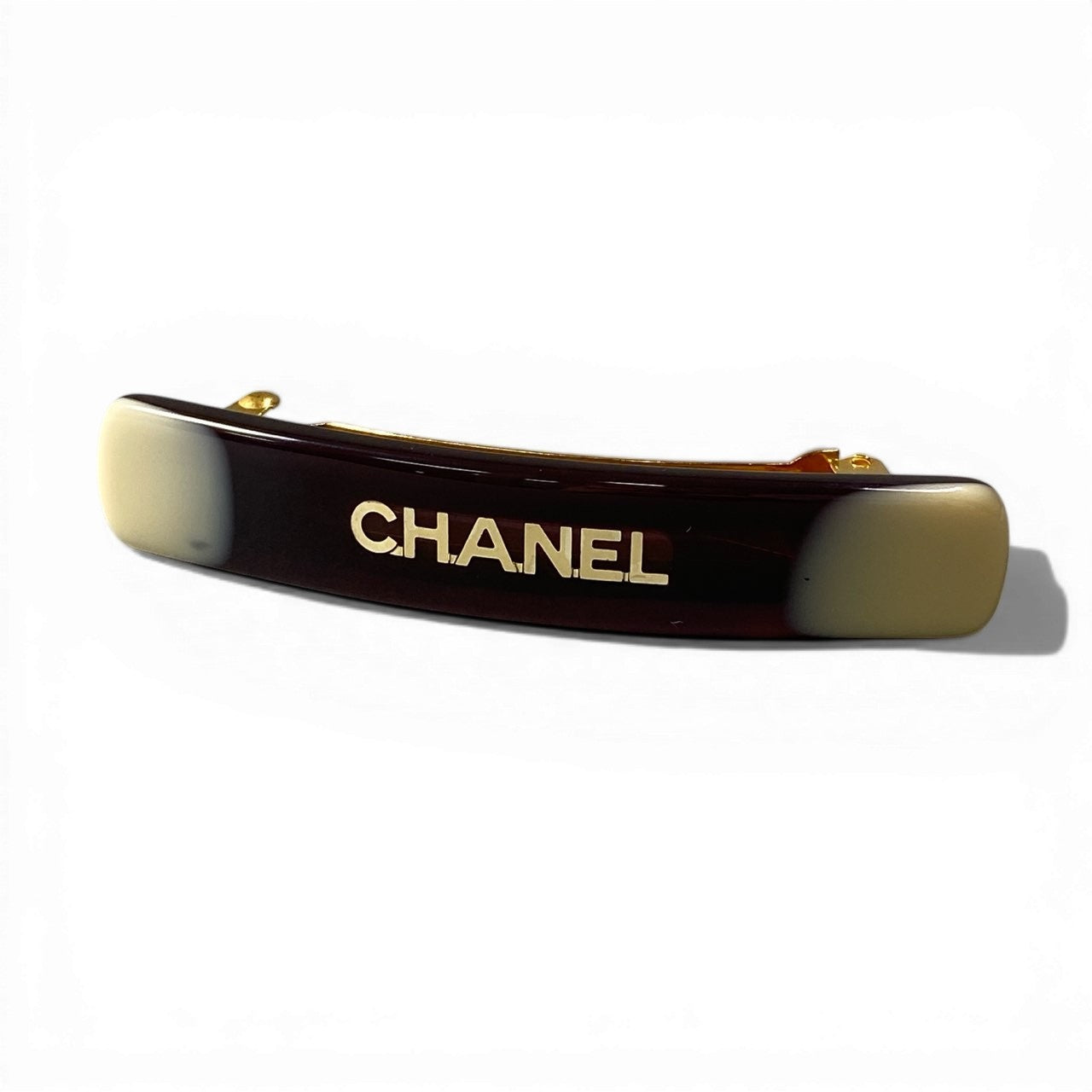 d9 【美品】 CHANEL シャネル 01A バレッタ ヘアクリップ バイカラー ゴールドロゴ ヴィンテージ ヘッドアクセサリー ボルドー系 レディースta1