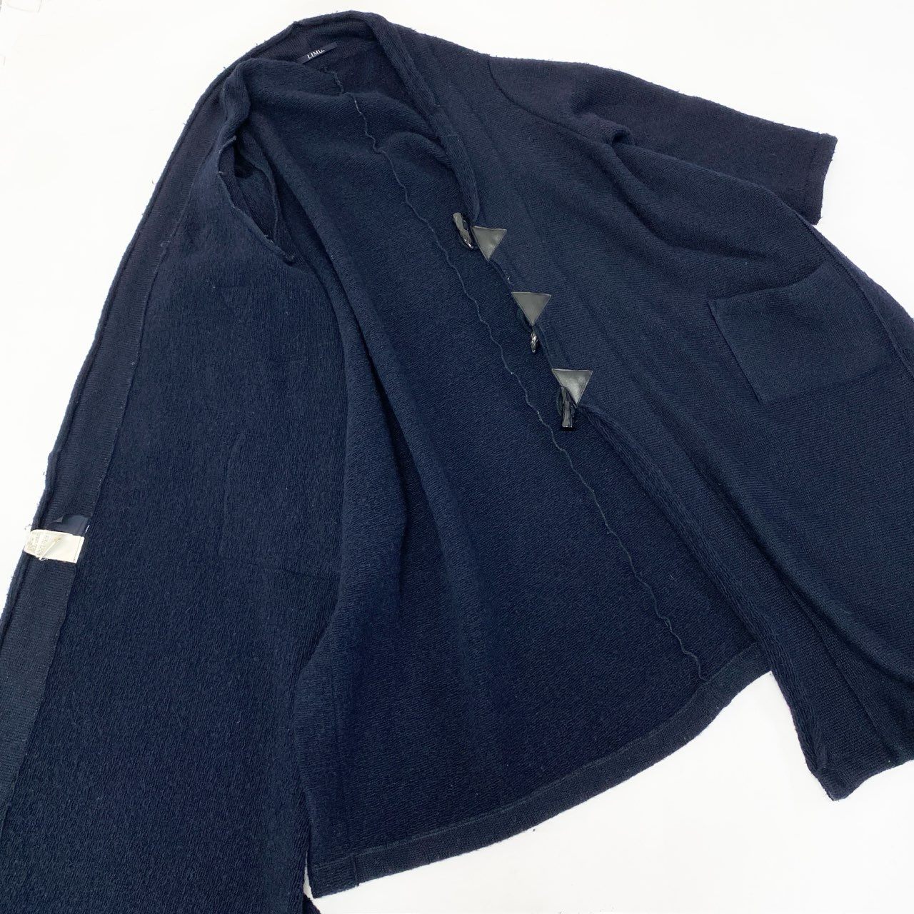 76a28 LIMI feu リミフゥ 変形デザイン ダッフルコート ロングコート サイドスリット アウター 日本製 LV-T46-139 Sサイズ ネイビー レディースo07t