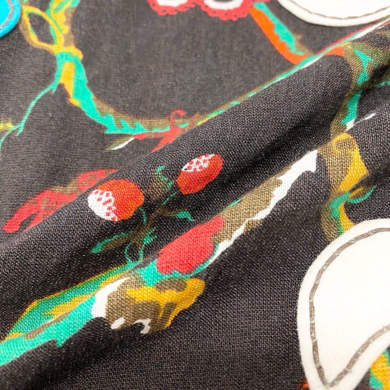 4k23 Christian Lacroix クリスチャンラクロワ セットアップスカート ダブルブレストジャケット フレアスカート 総柄 フェルトワッペン リネン混 レディース  42 ブラウンu02t