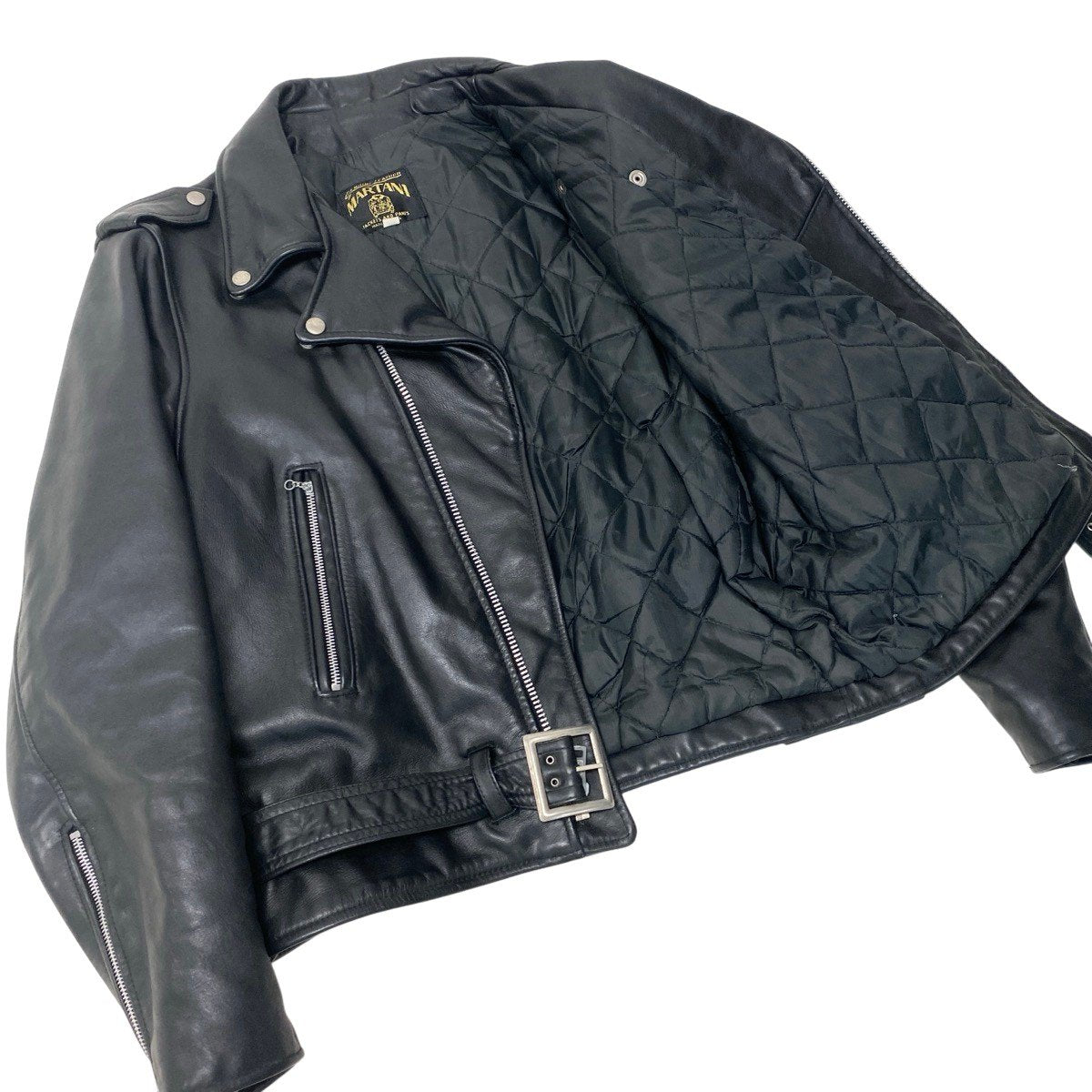 86f16 MARTANI マルターニ 70s～80s ライダースジャケット レザージャケット EMARジップ USA製 44サイズ ブラック レザー メンズ 男性用u02t