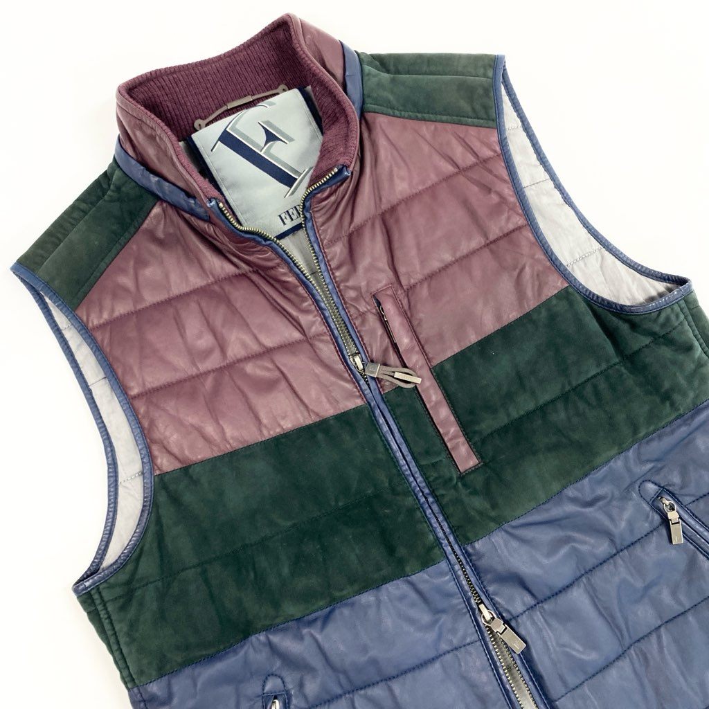 69L17 GIANFRANCO FERRE ジャンフランコフェレ レザーベスト スウェード ダブルジップ ジャケット アウター 48サイズ マルチカラー メンズu02t