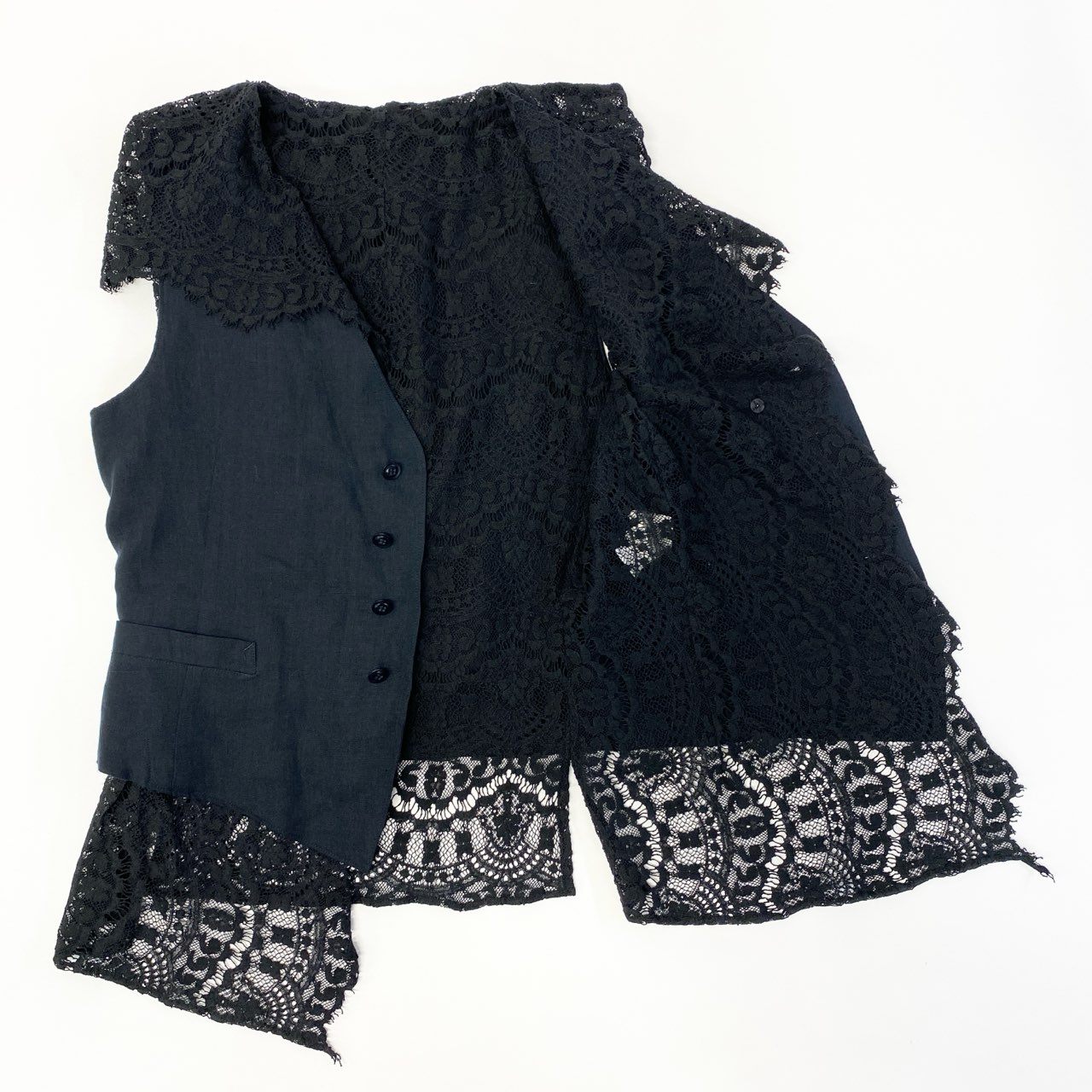 Aa21 Y's ワイズ ヨウジヤマモト レースレイヤードデザイン リネンジレ ベスト サイズ2 ブラック レディース デザイナーズk02i