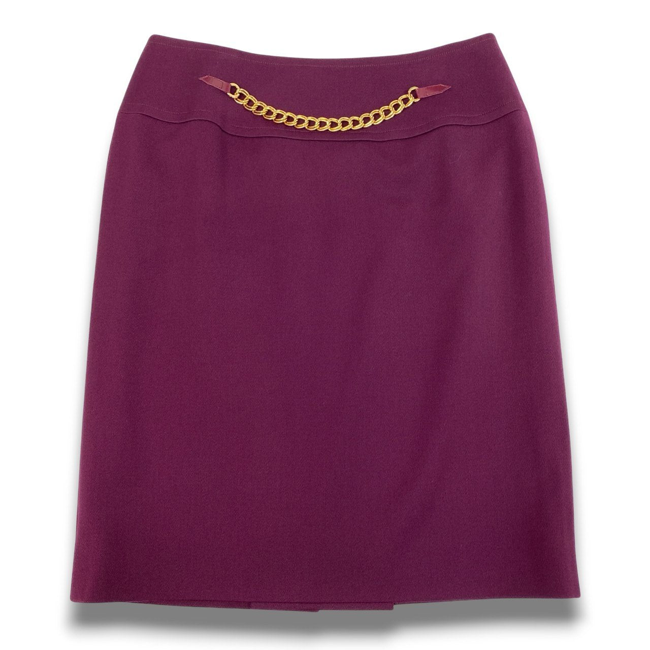 28b20 Vintage  CELINE セリーヌ ゴールドチェーン タイトスカート 膝丈 46 パープル ウール フランス製 大きいサイズu02t