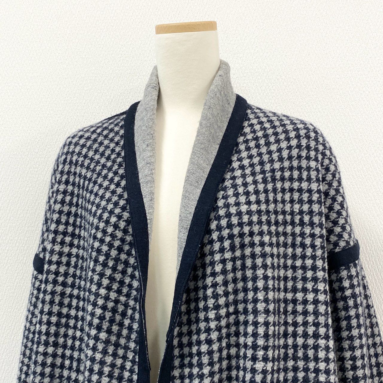 66i18 45R フォーティファイブアール 日本製 ガウンコート ロングカーディガン 千鳥格子柄 コーディガン 0 グレー ネイビー ウール レディースk02i