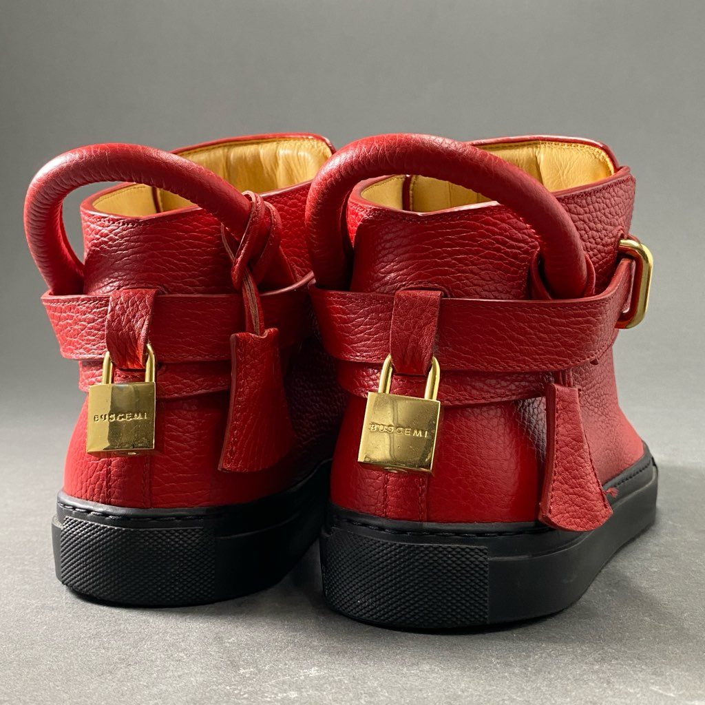 1f2 BUSCEMI ブシェミ バックルハイカットレザースニーカー 41 レッド カデナデザイン イタリア製 シューズ