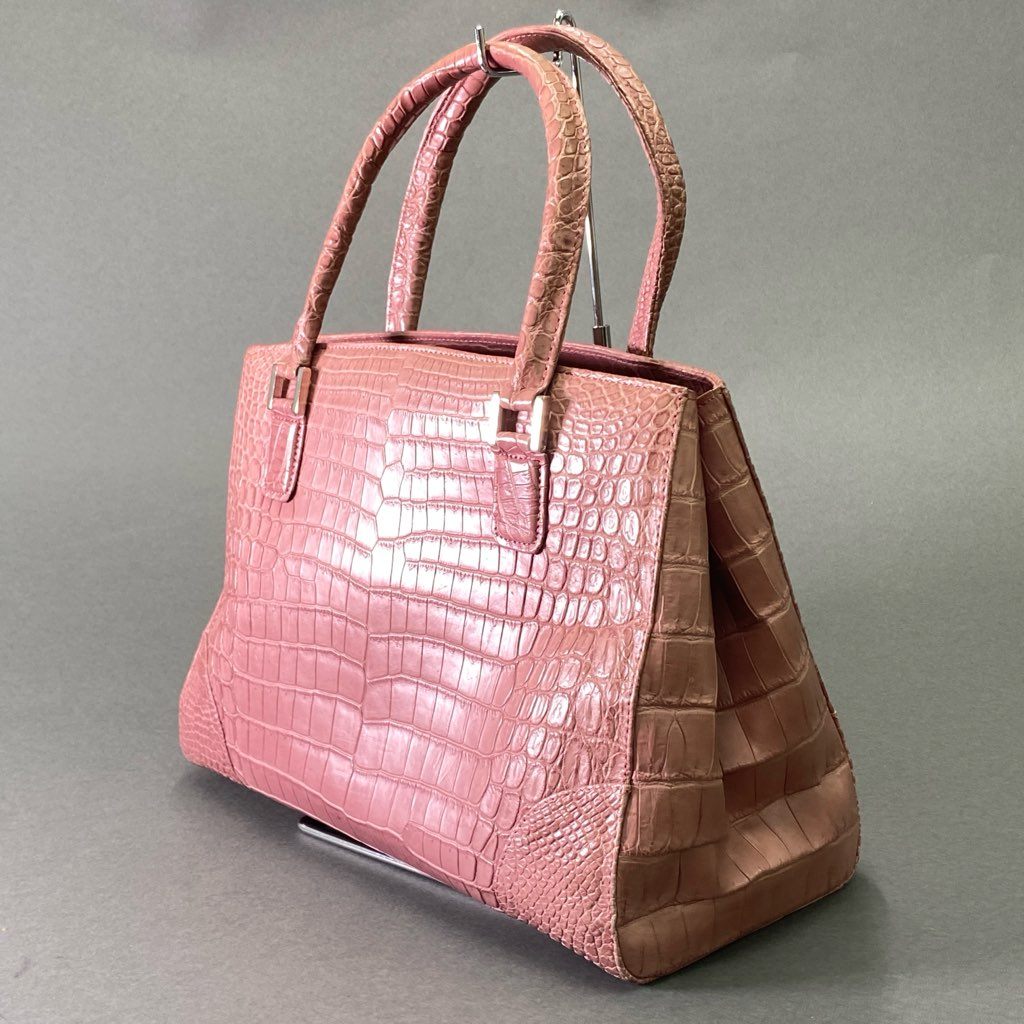 Ae17 BAGFAN 本革 クロコダイル センター取り トートバッグ 本クロコ ピンク系 レディース 女性用 鞄