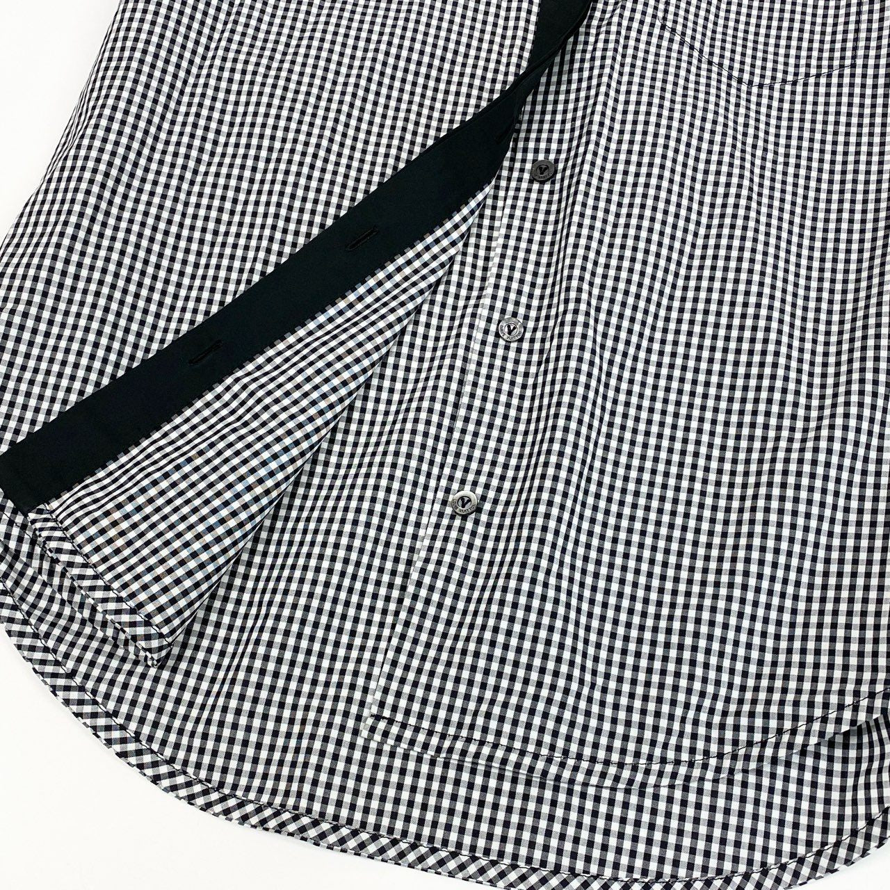 27a23 LOUIS VUITTON ルイヴィトン ゴールドボタン ギンガムチェック ボウタイブラウス 半袖ブラウス 実寸L相当 レディース トップスk02i