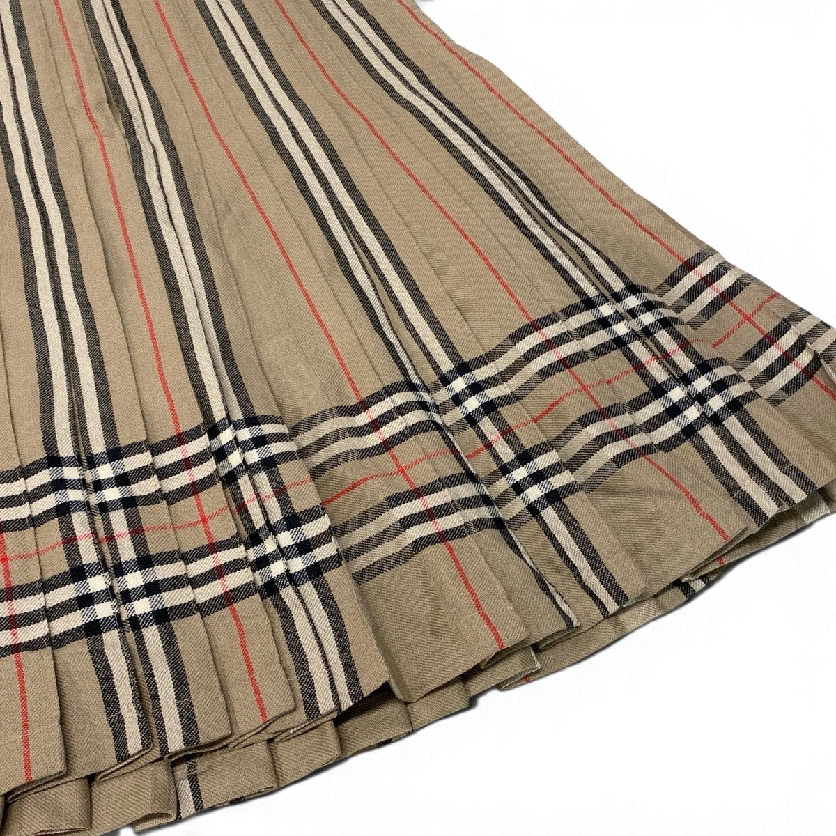 Ii27 BURBERRY バーバリー プリーツ ギャザースカート ボトムス ノバチェック ストライプ MADE IN UK 14 ブラウン系 ウール レディースo07t