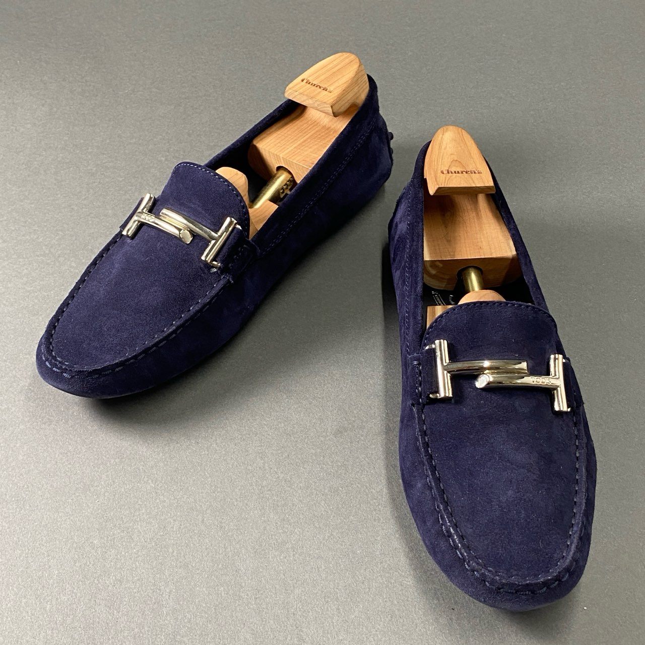 2f26 TOD'S トッズ シルバーバックル ドライビングシューズ ローファー レザーシューズ サイズ39 ネイビー スウェード レディース 女性用 靴