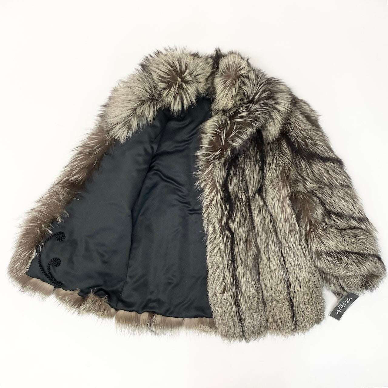 64c14 タグ付 Sun Rolian 極厚 シルバーフォックス ファーコート サイズ13 茶系 本毛皮 Silver Fox Fur Coatt18r