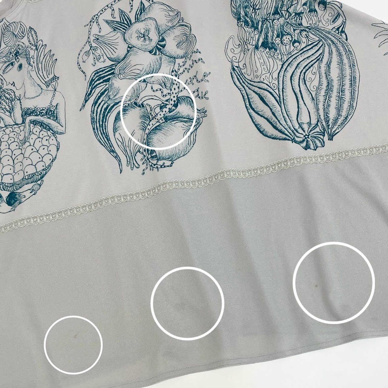 45k26 《美品》 TOKUKO 1er VOL トクコプルミエヴォル ノースリーブワンピース フレアワンピース イラストプリント○ レディース 女性用 9 グレーu02t