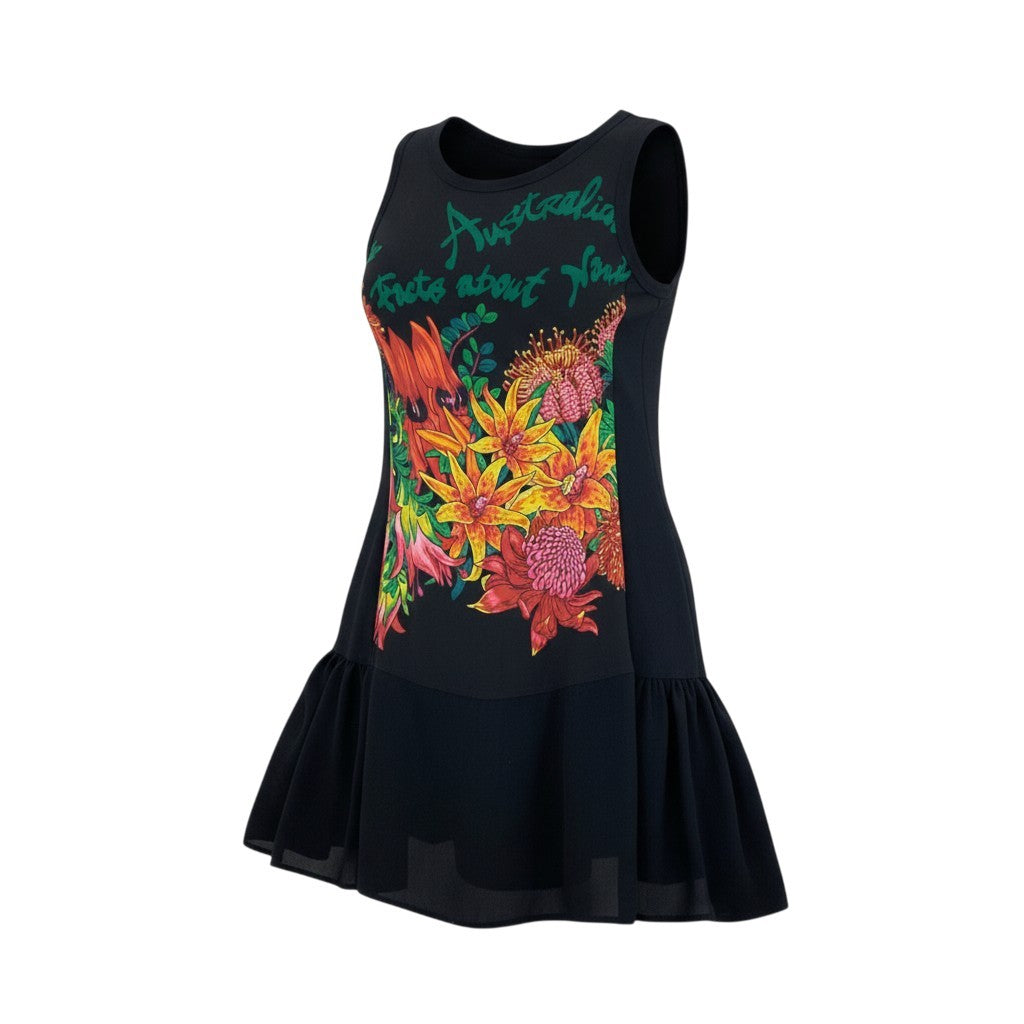 41k26 《美品》 TOKUKO 1er VOL トクコプルミエヴォル ノースリーブ シアーワンピース フレアワンピース 花柄プリント レディース 女性用 9 ブラック ポリエステル100％u02t