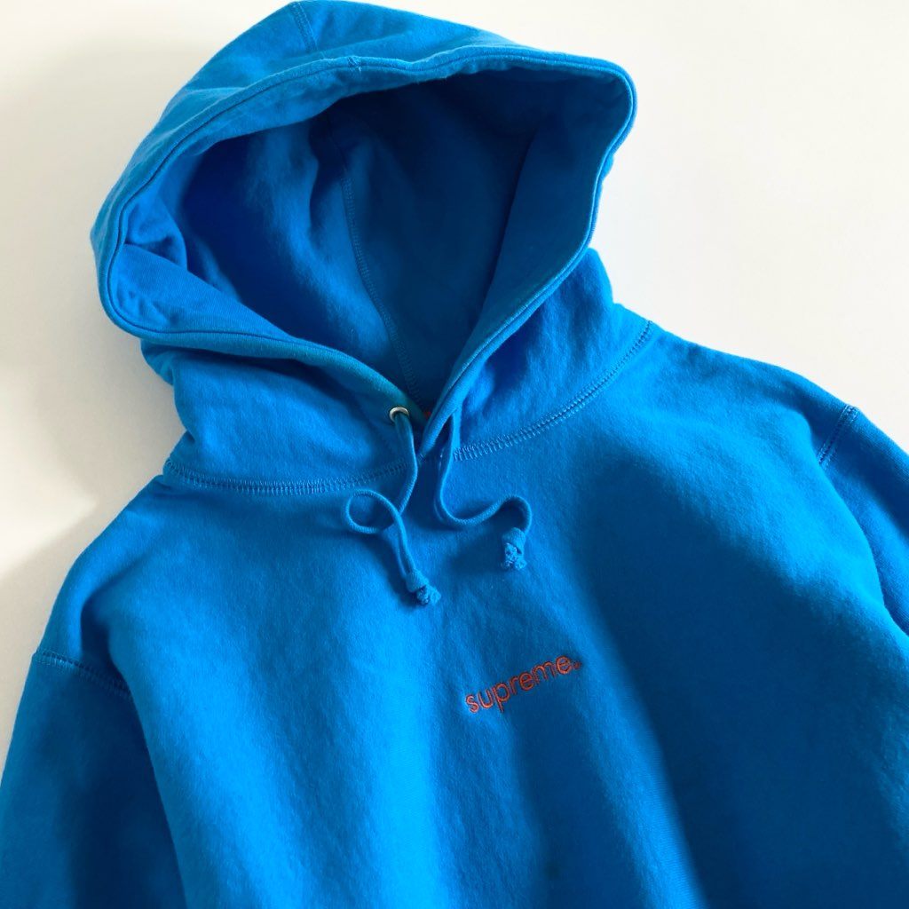 13e21 SUPREME シュプリーム 18FW Trademark Hooded Sweatshirt プルオーバー フーディ パーカー ロゴ刺繍 Sサイズ ブルー コットン