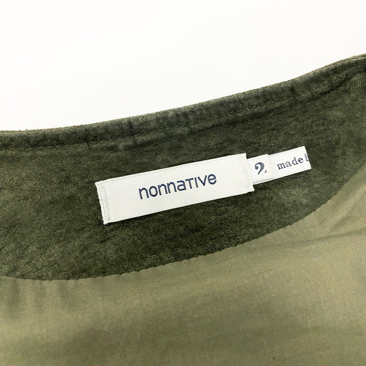 84b27 nonnative ノンネイティブ スウェードレザー レザージャケット ノーカラージャケット サイズ2 カーキグリーン メンズ アウター 羽織k02i