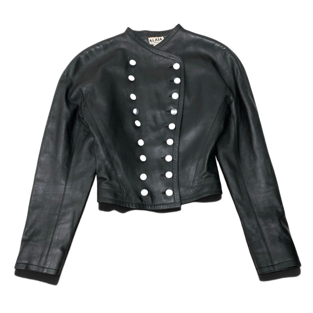 j23 ALAIA PARIS アライア ヴィンテージ レザージャケット ナポレオンジャケット 38 グリーン系 レザー フランス製u02t